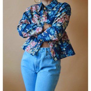 Vintage Floral Print Cropped Jacket